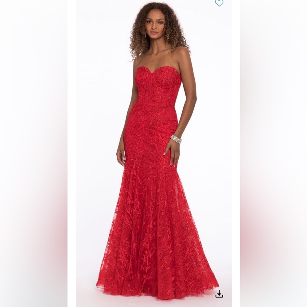Camille La Vie red prom dress